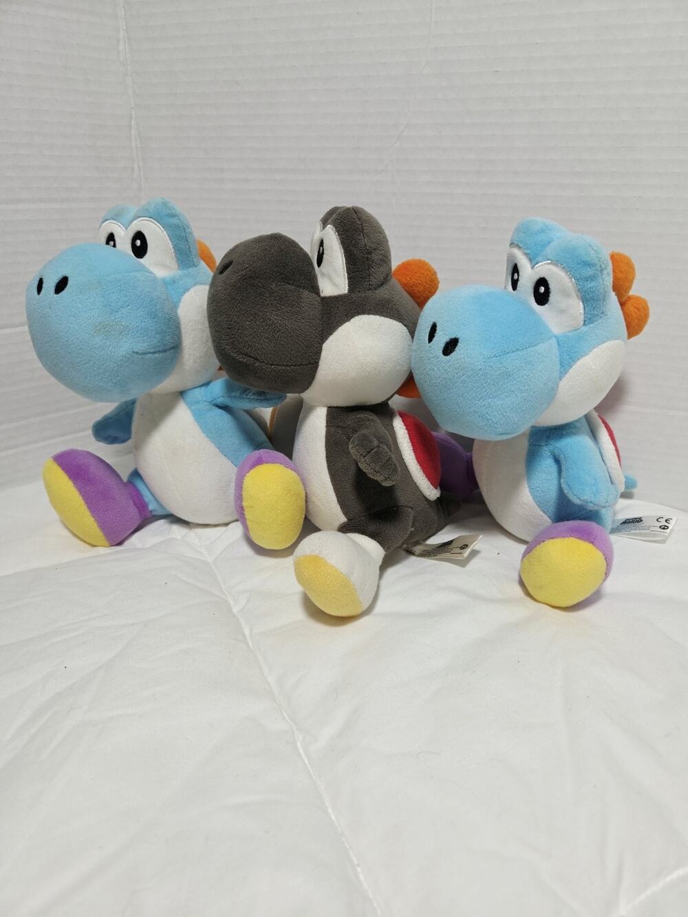 Lot Of 3 Super Mario Nintendo 2018 Blue Black Yoshi Plush Stuffed Animals 7"